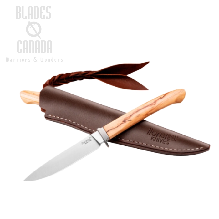 Lion Steel Ago Fixed Knife, M390, Olive Wood, Leather Sheath, AG01 UL